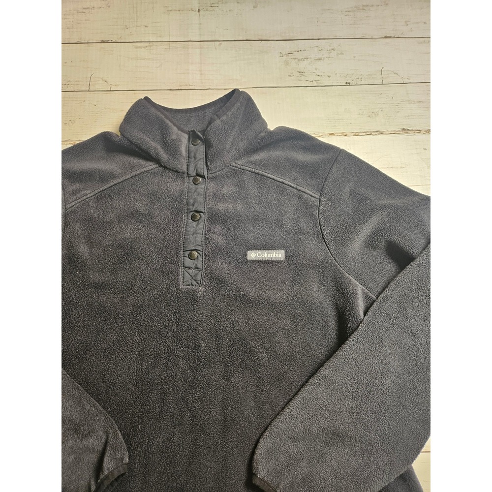 Columbia Womens XL Black Fleece Snap Neck Pullover 4 Snap Mock Neck Cozy